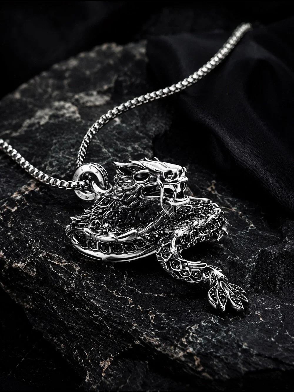 THOMAS SABO Blackened Sterling Silver Dragon Pendant Gothic Luxury Rare